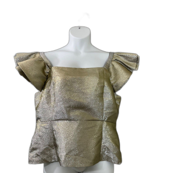 Cache Cocktail Party Blouse women’s Size XL Gold metallic peplum hem Lined - Picture 1 of 9
